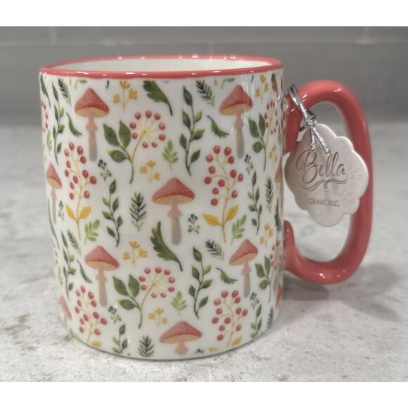 10 Strawberry Street Other - FALL FAWNA MUSHROOMS 16oz Mug 10 Strawberry Street Bella MUSHROOM Coral Pink NEW